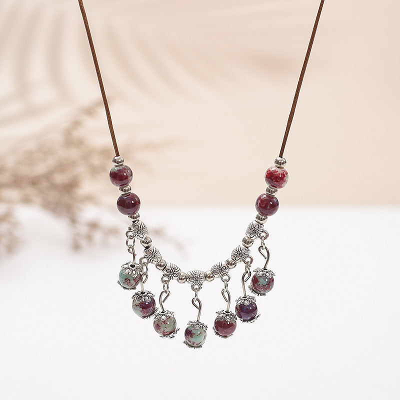 Wholesale Retro ethnic style ceramic necklace long sweater chain
